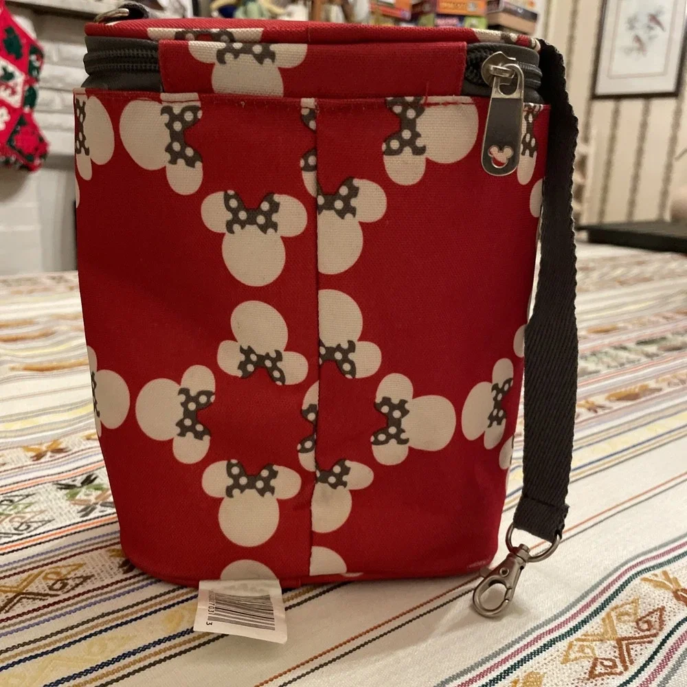 Baby Bottle Bag Insulated Minnie Mouse Disney Red Gray White Clip Strap‎